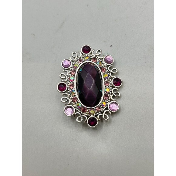 Signed MONET Pin Brooch Purple Tones Faceted Cabochons Silver Tone Setting - Picture 3 of 12